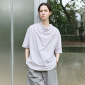 NON 通勤宽松荡领衬衣 女2025夏季 RESTRAIN设计感后背系扣短袖 衬衫