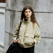 口袋立领夹克女宽松廓形休闲短款 NON RESTRAIN肌理感通勤工装 外套