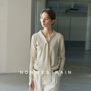 针织衫 气质上衣女设计感绑带亚麻长袖 RESTRAIN莱赛尔天丝修身 NON