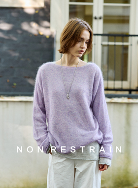 NON RESTRAIN慵懒风宽松马海毛卷边毛衣女简约微透长袖羊毛针织衫