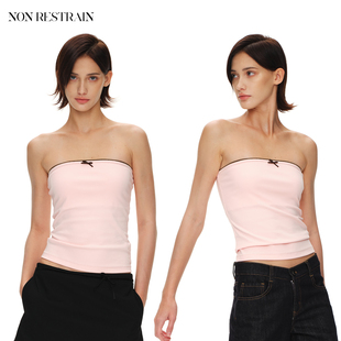 辣妹裹胸背心 内搭无袖 NON RESTRAIN粉色甜美蝴蝶结抹胸上衣女修身