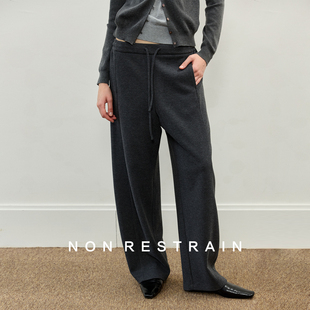 女宽松显瘦抽绳弯刀休闲裤 NON RESTRAIN简约垂感加厚羊毛针织卫裤
