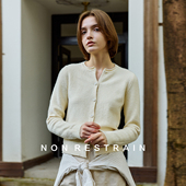 RESTRAIN简约圆领羊毛针织开衫 外套女法式 单排扣长袖 NON 短款 毛衣