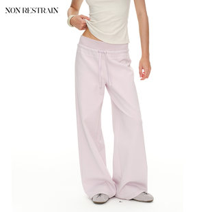 女垂感宽松抽绳阔腿长裤 NON RESTRAIN简约宽腰头弹力运动休闲卫裤