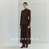 RESTRAIN法式 立领系扣长袖 针织衫 NON 上衣女松紧腰抽褶半身裙套装