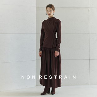 上衣女松紧腰抽褶半身裙套装 NON 针织衫 立领系扣长袖 RESTRAIN法式