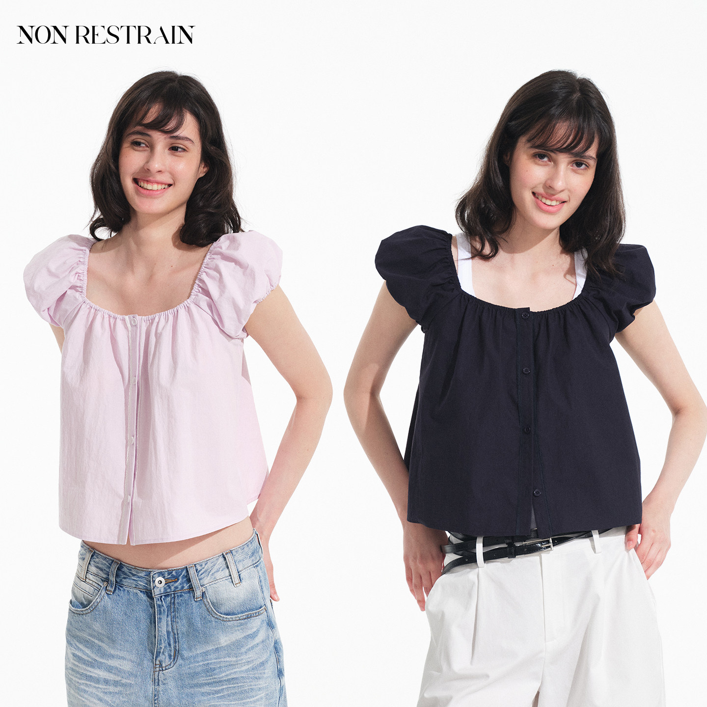 NONRESTRAIN宽松法式泡泡袖衬衫