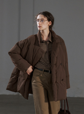 NON RESTRAIN中长款白鸭绒立领羽绒服女2024冬季廓形宽松保暖外套