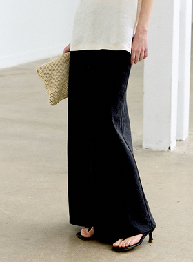 NON RESTRAIN黑色气质高级感长裙女夏法式优雅垂感显瘦高腰半身裙