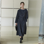 衬衫 NON RESTRAIN假两件荡领长袖 连衣裙女高级感绑带显瘦气质长裙