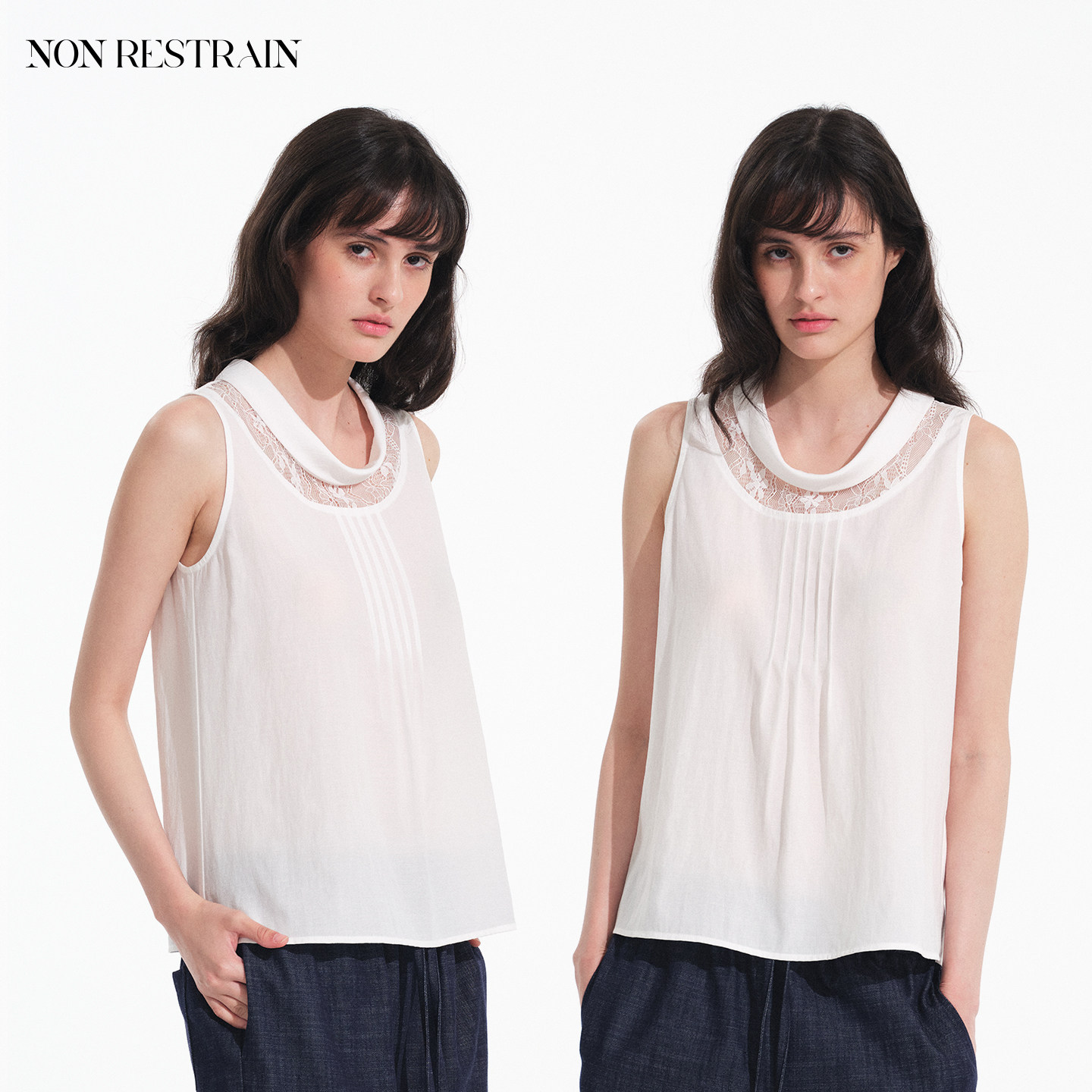 NONRESTRAIN法式白色无袖衬衫女