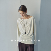 T恤女慵懒感蝙蝠袖 NON RESTRAIN简约褶皱斜肩针织长袖 一字领上衣
