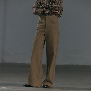 NON RESTRAIN卡其色中腰仿牛仔裤女宽松显瘦直筒裤垂感阔腿休闲裤