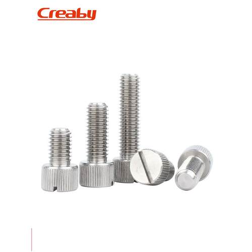 Creaby不锈钢304一字槽单头手拧螺丝小头圆形滚花平头螺钉2M3M4M5