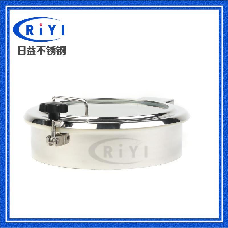 304不锈钢大玻璃常压人孔盖卫生级压条横梁手孔门焊接圆形翻边YAB