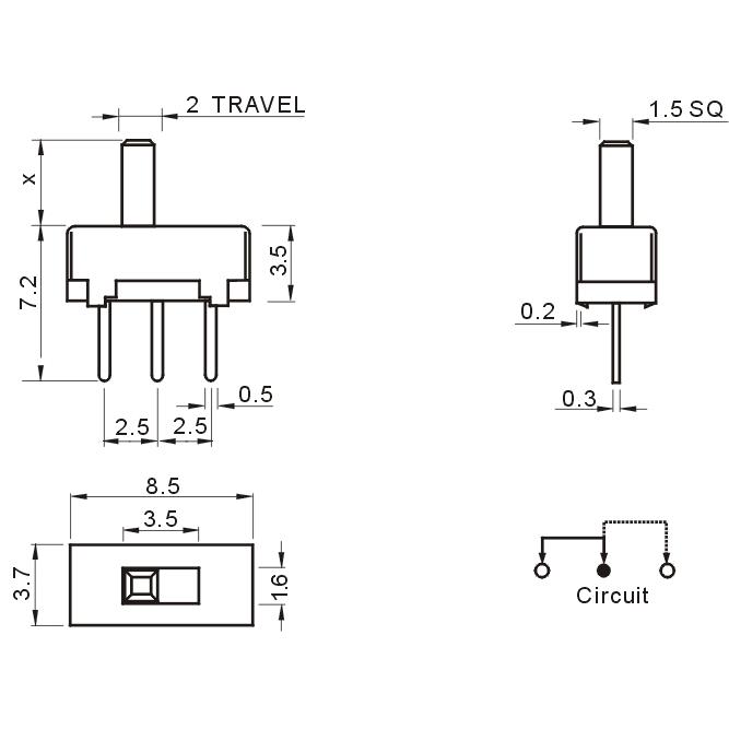 SS12D00 拨动开关 3脚2档G2/G3/G4/G5 小型微动开关 滑动开关