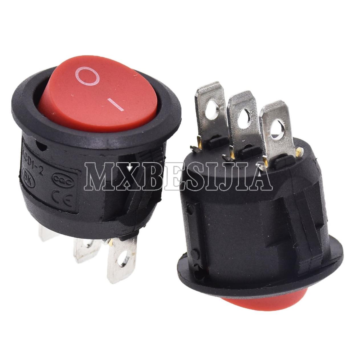 船型圆形开关KCD1-105 2脚/3脚2档/3档 红/黑色 按钮电源开关20mm
