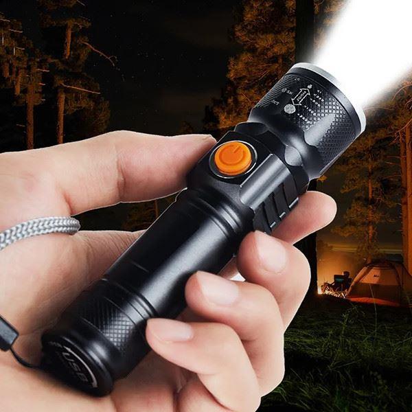 强光手电筒户外家用变焦超亮小手电防水可USB充电迷你LED手电便携