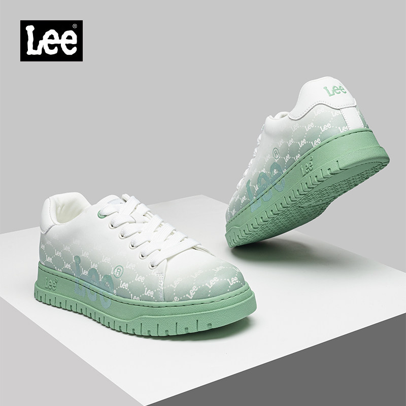 Lee官方男鞋春季透气休闲渐变色真皮板鞋百搭潮鞋韩版厚底鞋子男