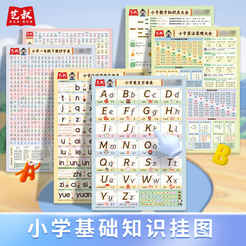【天猫旗舰】新版防水墙贴3-12岁小学数字英语字母表识字表汉语拼音算法大全