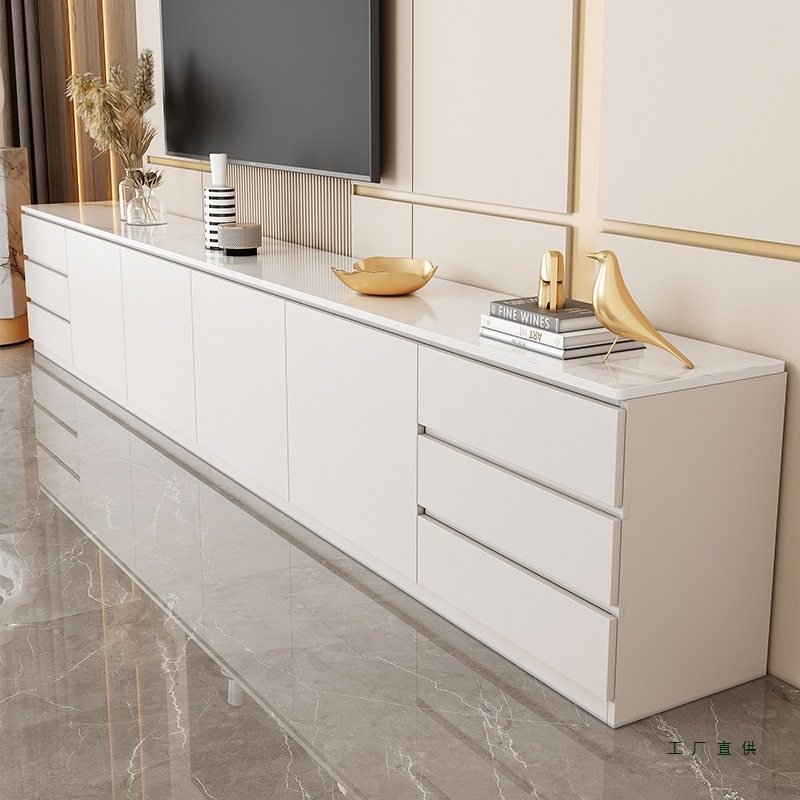 实木岩板电视柜2025新款落地一体收纳储物柜客厅家用加高电视机柜