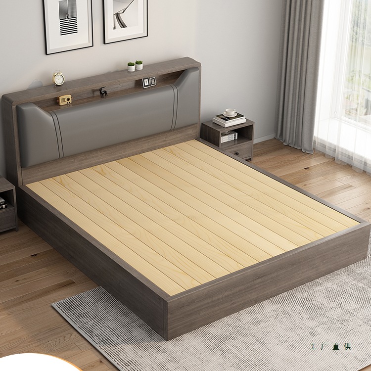 床实木床1米8双人床卧室床出租房用软包床1.5m储物床1.2m单人床架