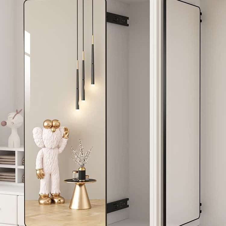 推拉全身镜家用内装隐形可关闭衣柜镜子旋转折叠伸缩滑轨暗藏穿衣