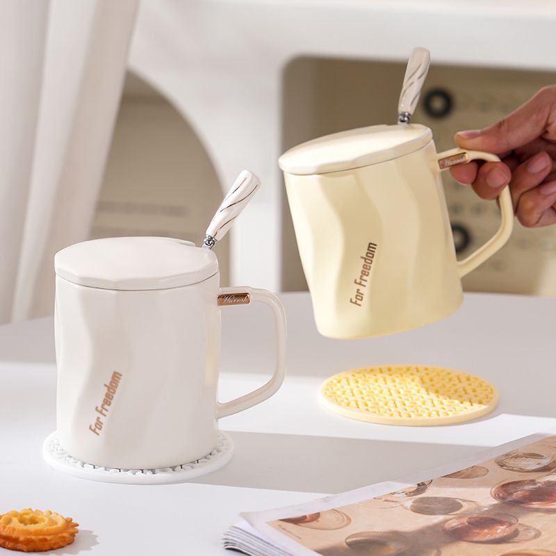 陶瓷马克杯水杯带盖高颜值家用简约办公室情侣咖啡杯ins喝水