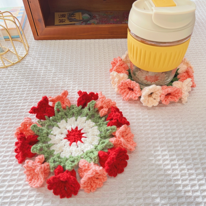 铃兰花杯垫手工编织diy毛线材料包钩针复古花朵成品送女礼物