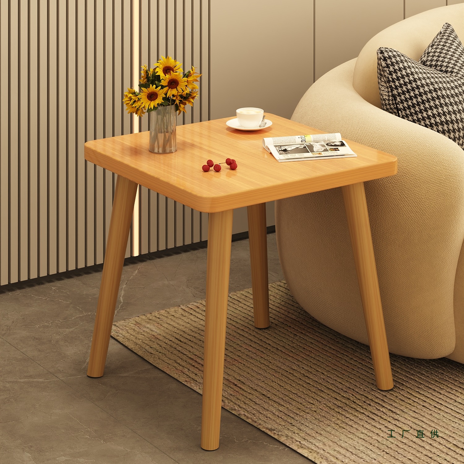 小方桌茶几桌子出租屋用小户型简易正方形实木腿阳台茶桌沙发边几