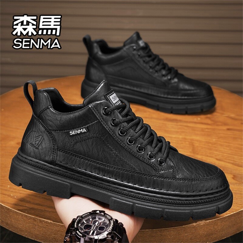 森马男鞋春季百搭黑色运动板鞋男士休闲皮鞋高帮英伦风工装马丁靴