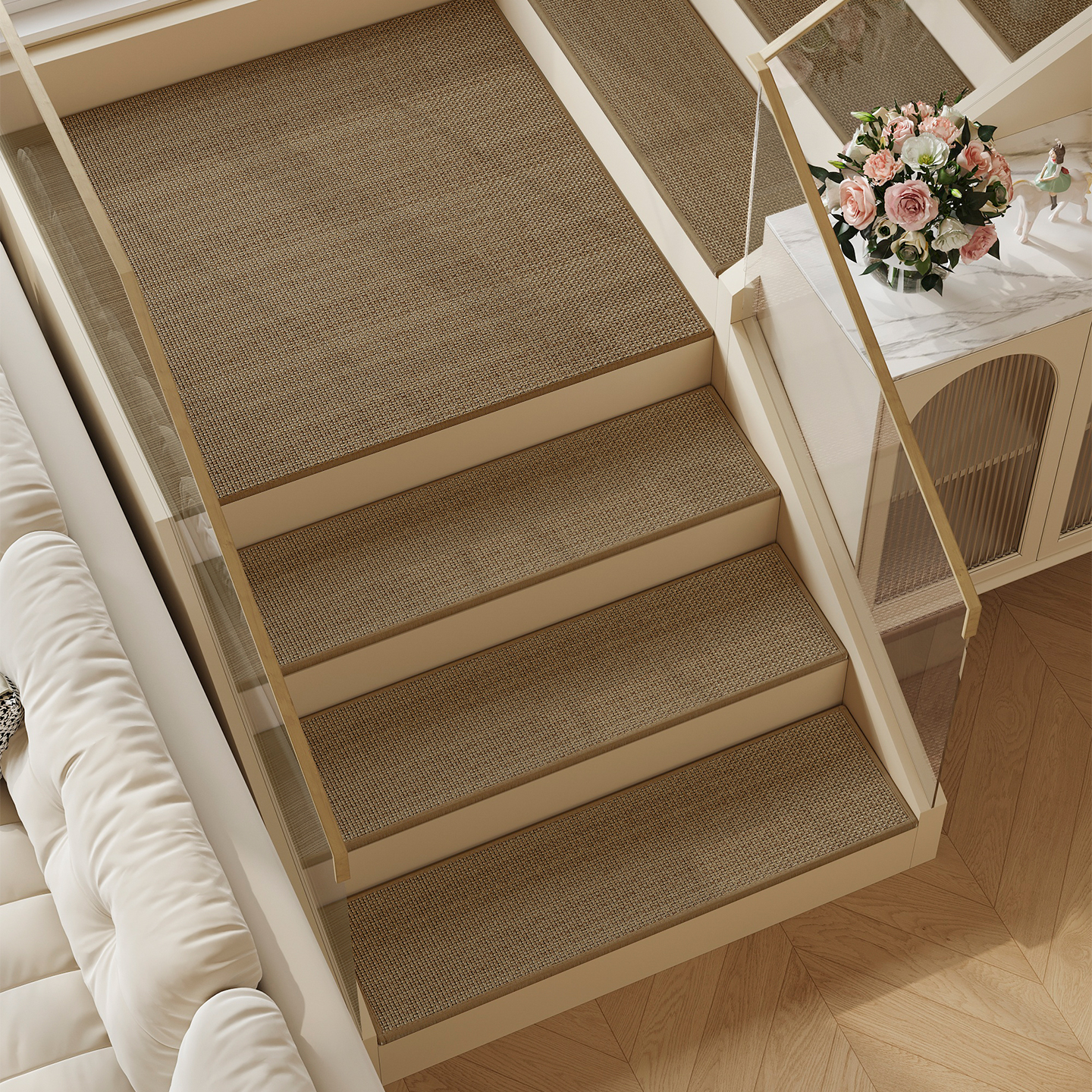 亚麻楼梯踏步垫免胶自粘防滑垫