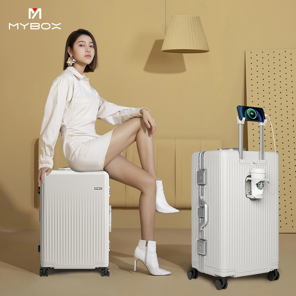 MYBOX减震轮行李箱PC铝框男女拉杆箱密码锁24寸旅行箱20寸登机箱