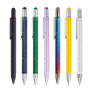 德国TROIKA拓意卡原创设计黄铜多功能工程圆珠笔1.0mm黑色刻度尺比例尺水平仪螺丝刀触控笔设计师建筑师户外