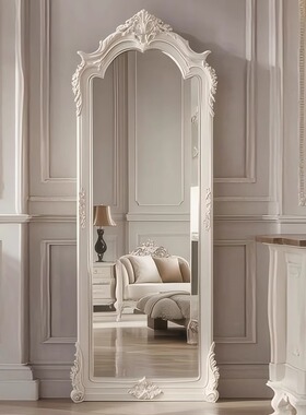 法式复古全身镜欧式白色落地穿衣镜卧室衣帽间壁挂墙壁炉装饰镜子