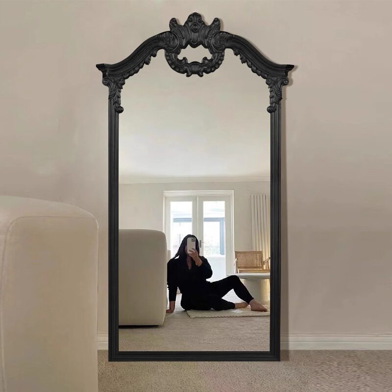 欧式复古全身镜别墅实木壁炉装饰镜子高端服装店试衣镜法式落地镜