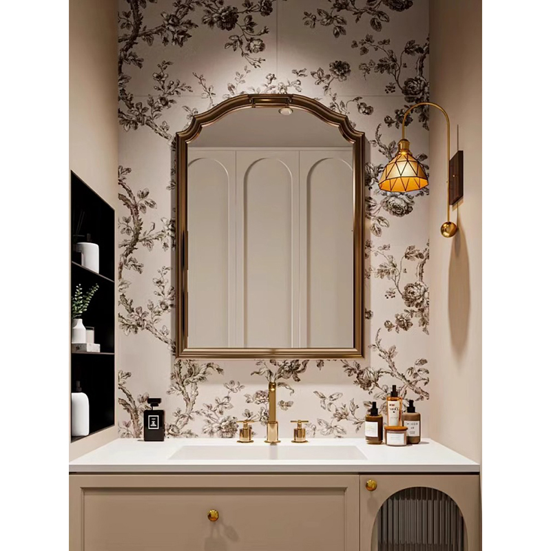 美式复古浴室镜卫生间挂墙法式洗手间台面智能LED灯除雾化妆镜子