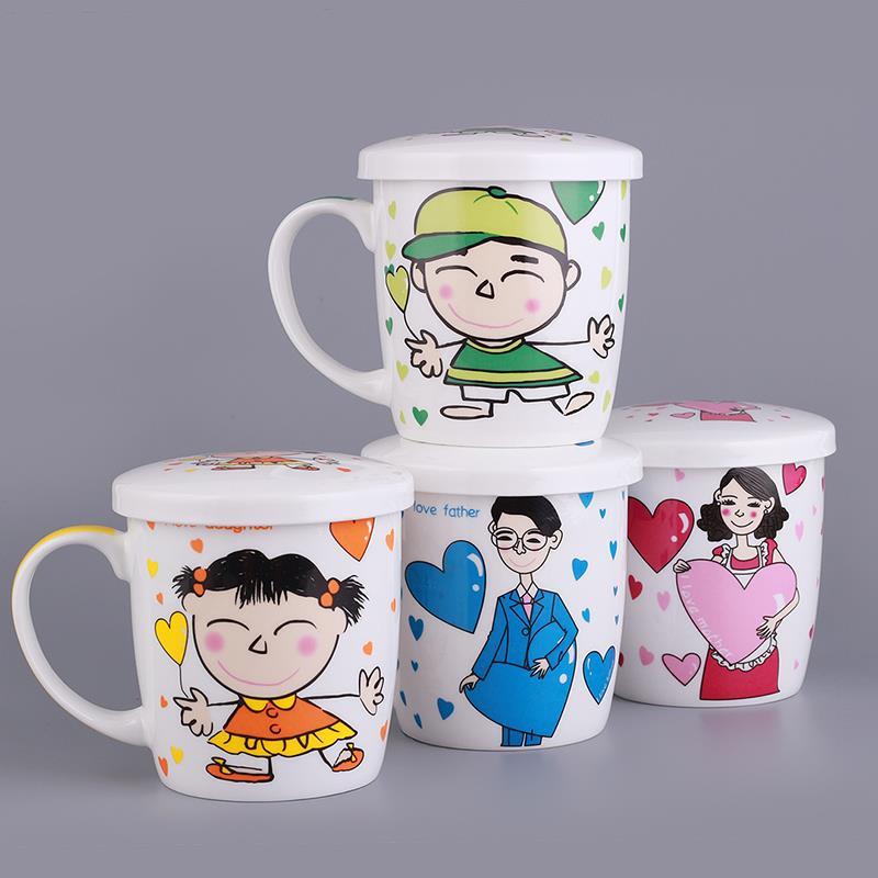 创意骨瓷马克杯带盖家用陶瓷水杯可爱卡通杯子咖啡杯牛奶杯早餐杯