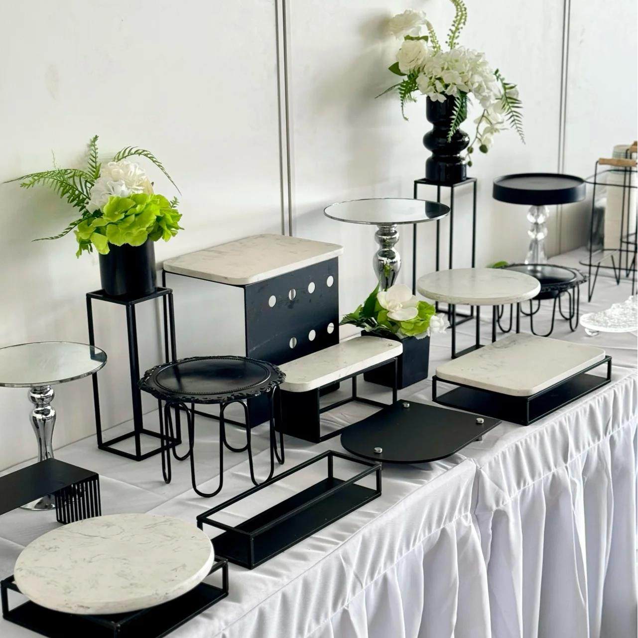 黑色茶歇甜品台展示架银色甜品台企业茶歇下午茶摆台高级摆台摆件