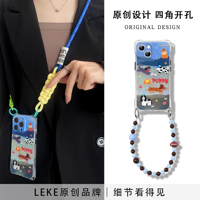 可爱油画狗狗适用三星s25ultra手机壳s24+挂绳斜挎s23fe可背a06四角开孔a12斜跨a15挂链a24手提a26/a36/a53