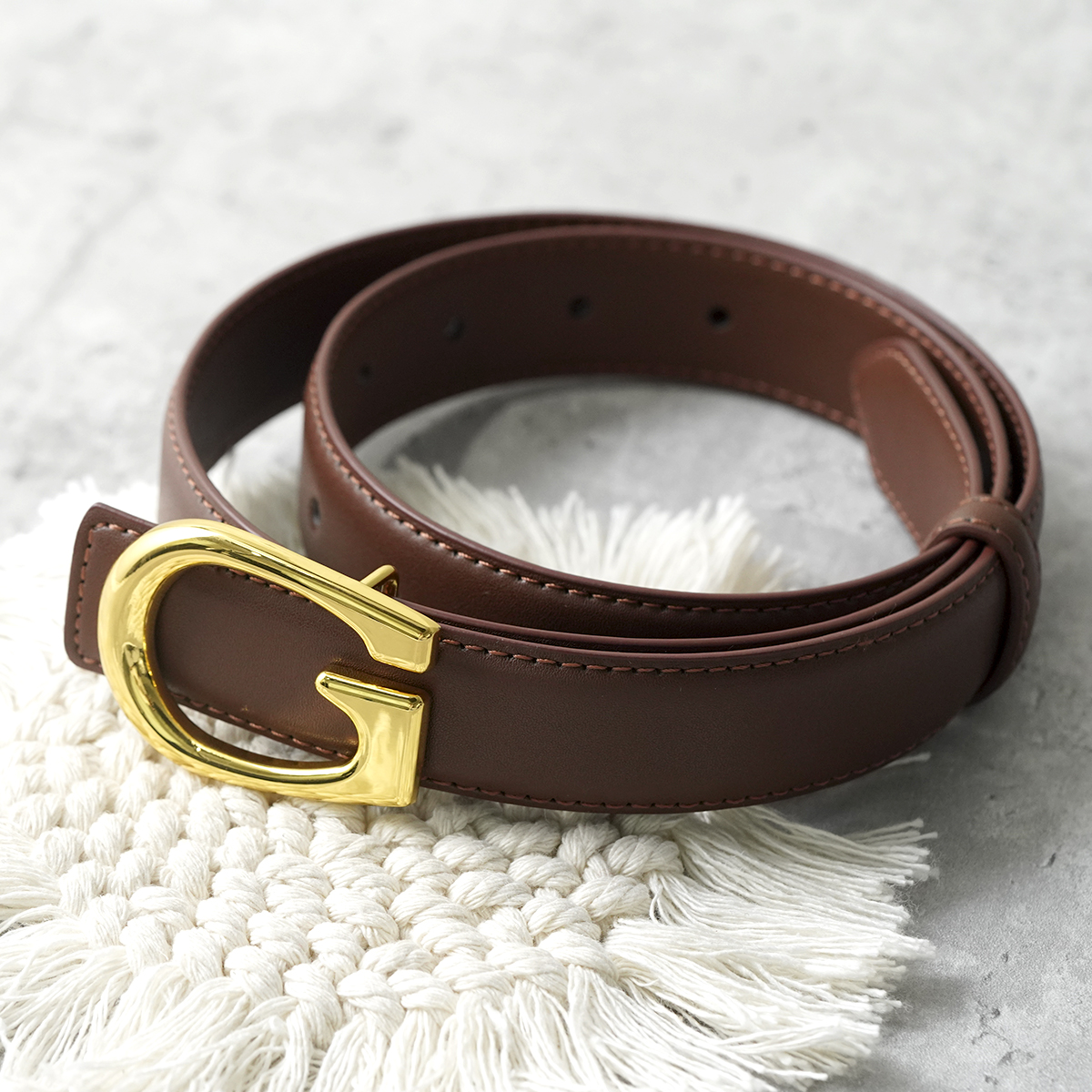 自制 G扣装饰复古简约配牛仔裙子大衣百搭牛皮腰带