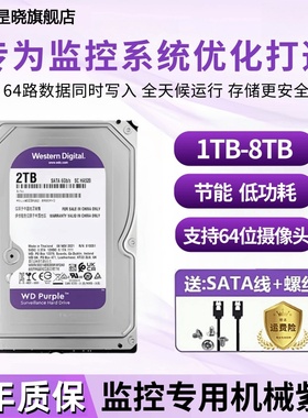 WD西数4T紫盘垂直台式机械硬盘录像机专用监控硬盘1T/2T/3T/6T/8T