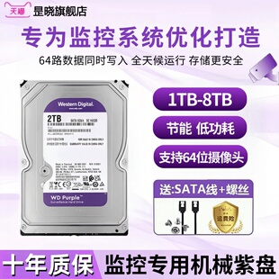 WD西数4T紫盘垂直台式 机械硬盘录像机专用监控硬盘1T