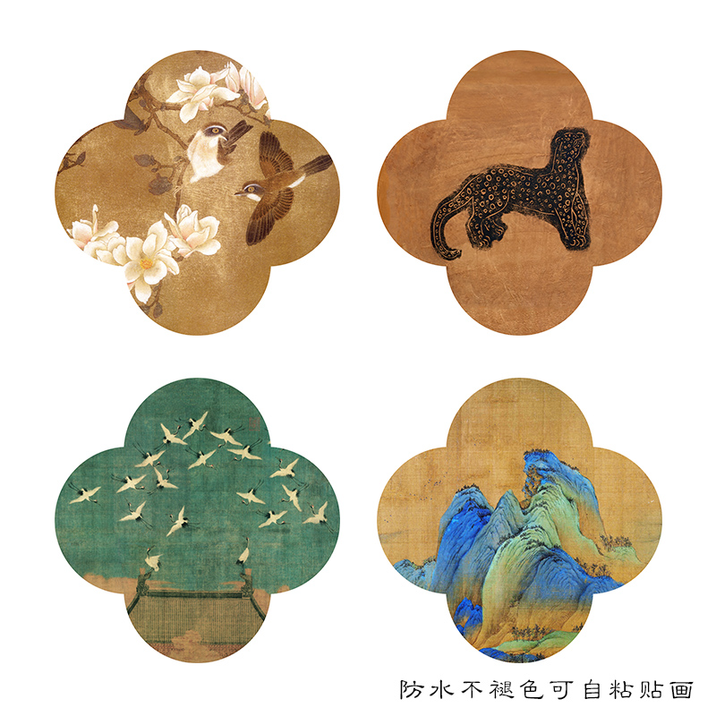 法式复古南洋中古风装饰卫生间玻璃门背景墙自粘贴画喷绘打印墙贴图片