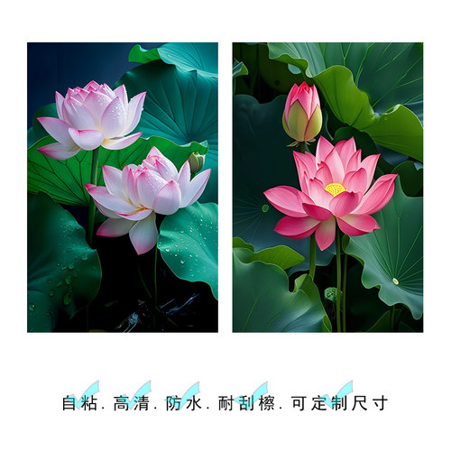 荷花贴画方形贴画厨房装饰画荷花自粘画卫生间墙画无框画贴画定制