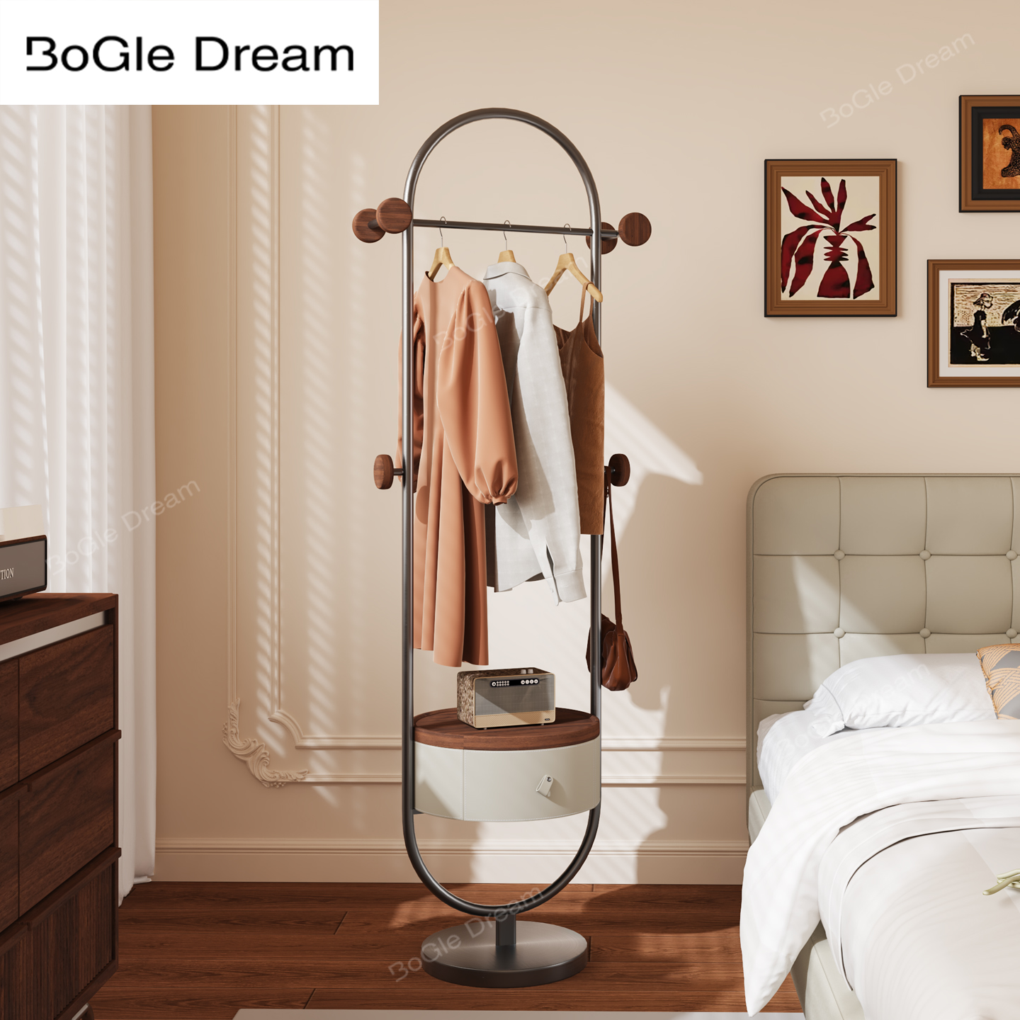 意式轻奢床头柜一体落地衣帽架