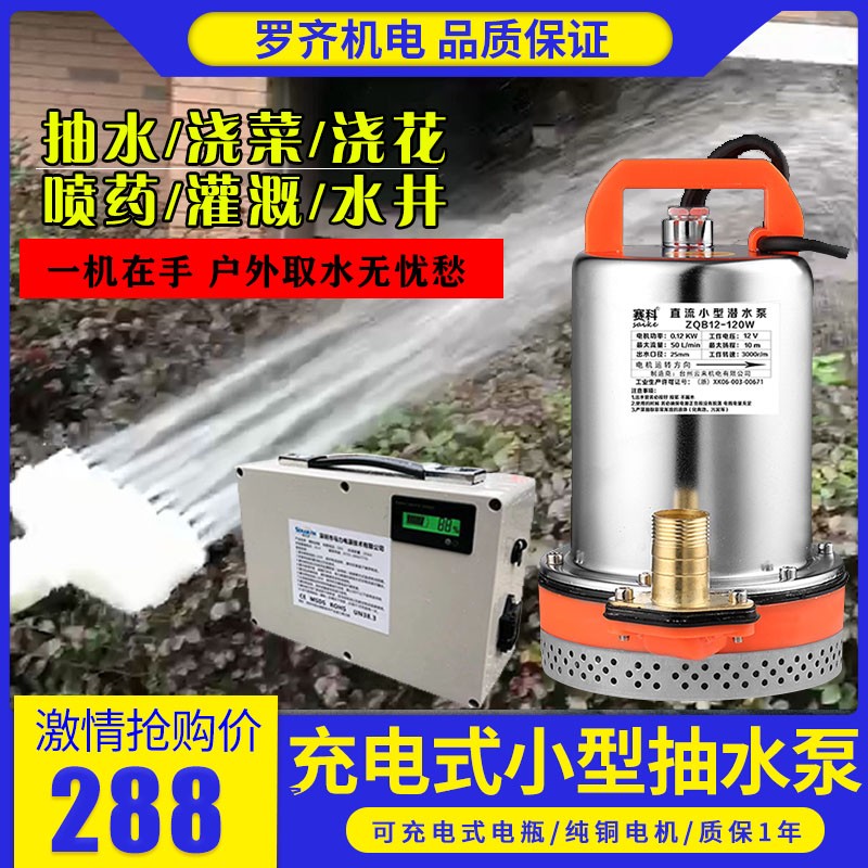 充电潜水泵12V高扬程水泵小型水井农用家用抽水机浇菜充电抽水泵