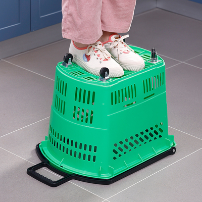 加厚超市购物篮特大号拉杆带轮大卖场手提筐塑料小推车红色菜篮子