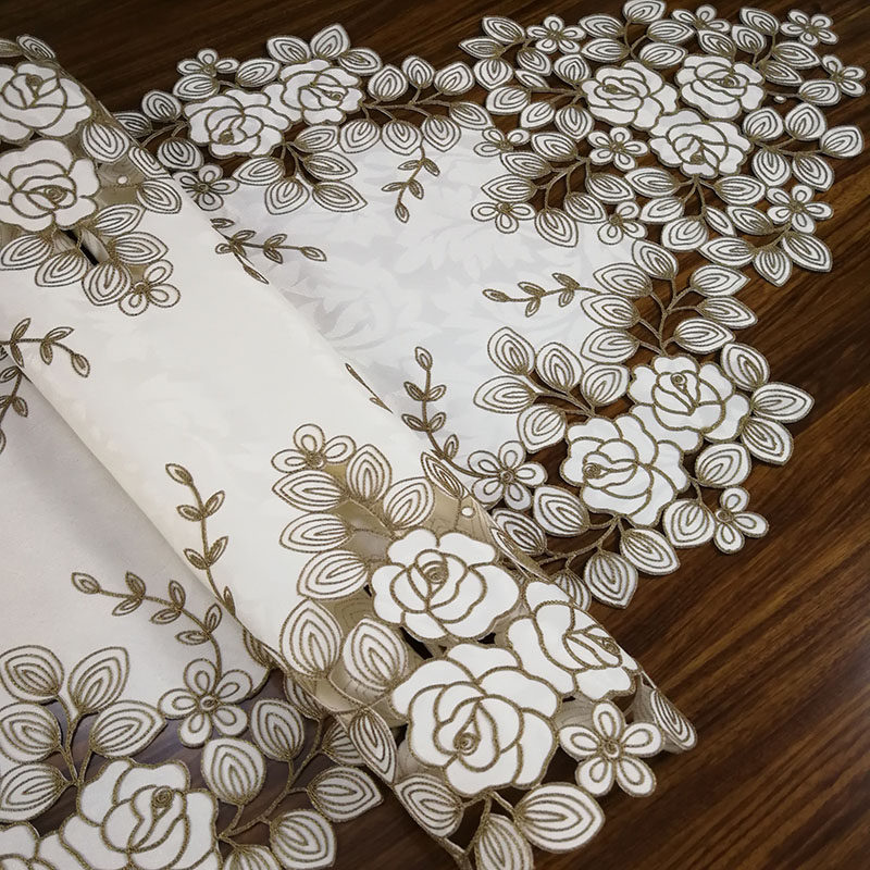 中式欧式布艺绣花桌布茶几巾桌旗桌垫镂空盖巾餐垫餐桌实木桌旗