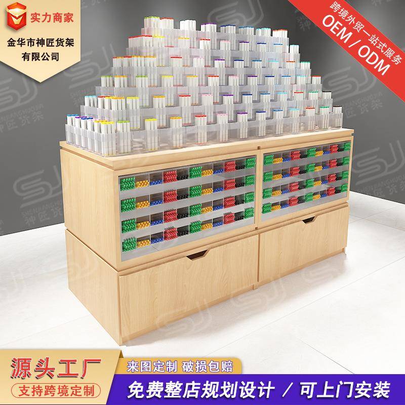 金华厂家文具店货架亚克力笔架台钢木货架双面陈列展示柜